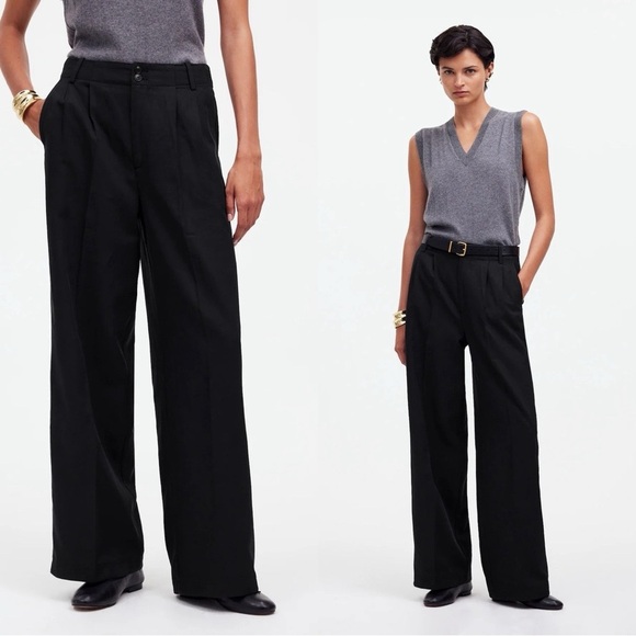 NWT MADEWELL The Harlow Wide-Leg Pant in Drapey Twill Black Sz 12 - Picture 1 of 7